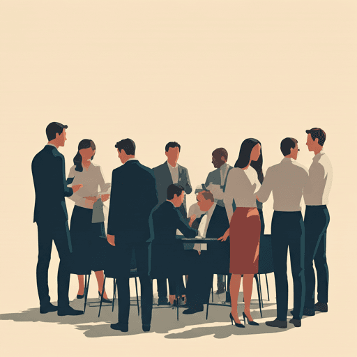 Vibrant illustration of people at an event
